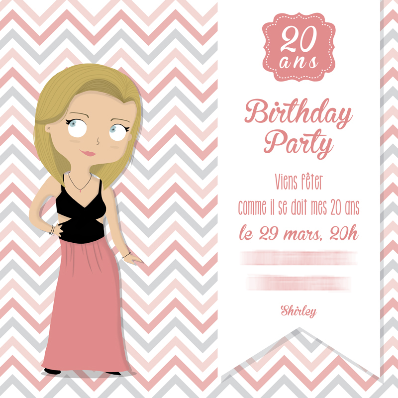 birthday party, carton anniversaire, anniversaire 20 ans, 20 ans, invitation anniversaire, invitation 20 ans, anniversaire fille