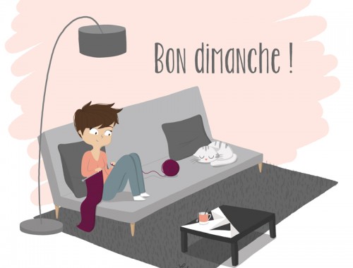 Bon dimanche, illustration week-end, dimanche cocooning, dimanche tricot